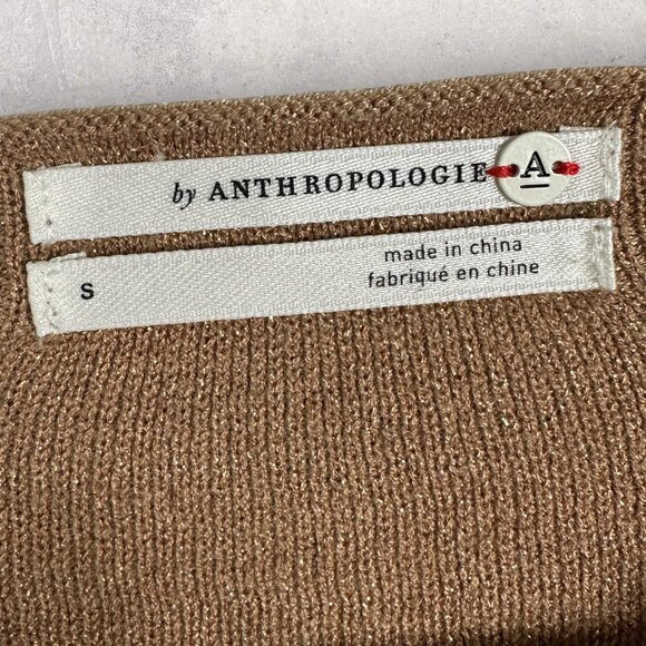 Anthropologie Ruffle Bell Sleeve Knit Dress Tan Womens Size Small Camel Bohemian - Picture 3 of 13